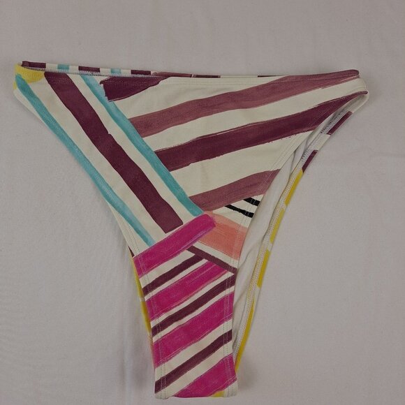 Cupshe Size Med Striped Bikini Pull On Style Cropped Top White Yellow Purple NWT - Picture 11 of 16